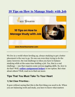 10 Tips on How to Manage Study with Job