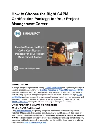 How to Choose the Right CAPM Certification Package for Your Project Management Career