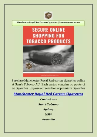 Manchester Royal Red Carton Cigarettes | Samstobaccoau.com