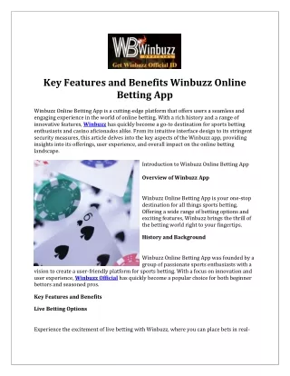 Key Features and Benefits Winbuzz Online Betting App