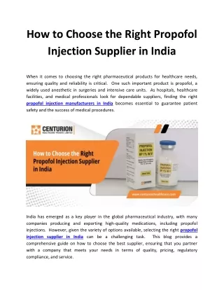 How to Choose the Right Propofol Injection Supplier in India