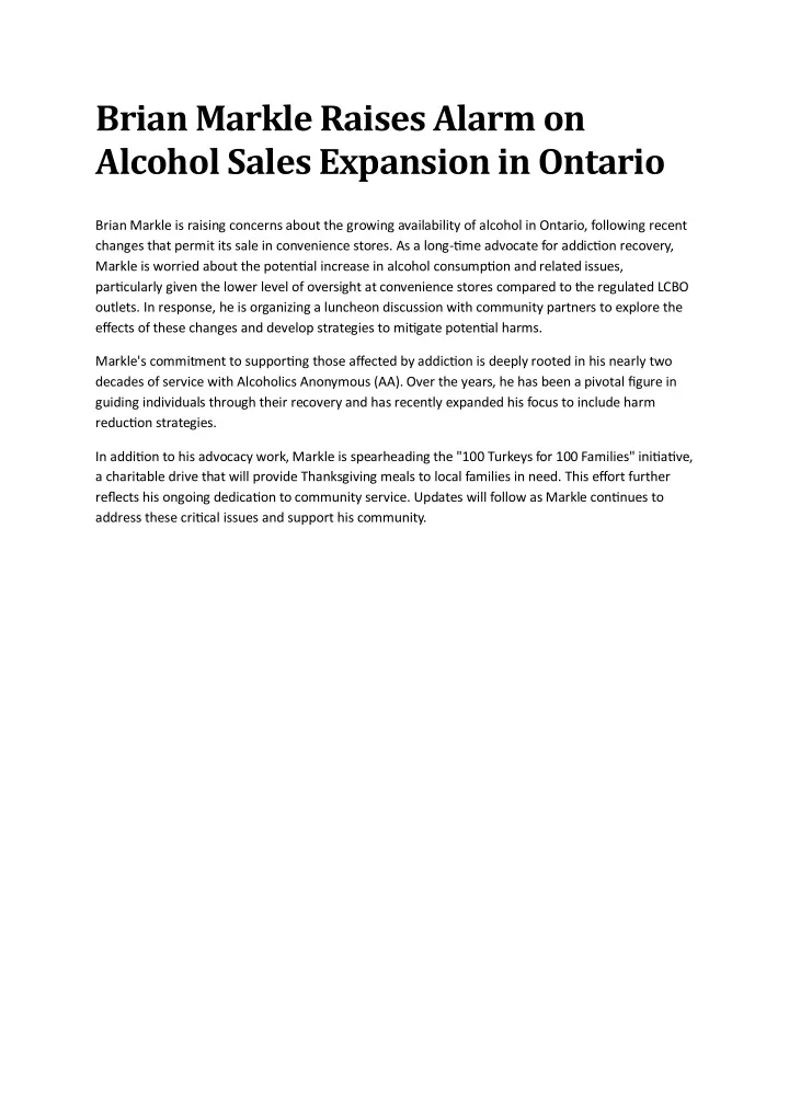 brian markle raises alarm on alcohol sales