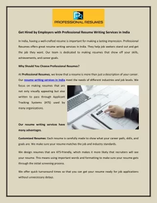 Get Hired by Employers with Professional Resume Writing Services in India