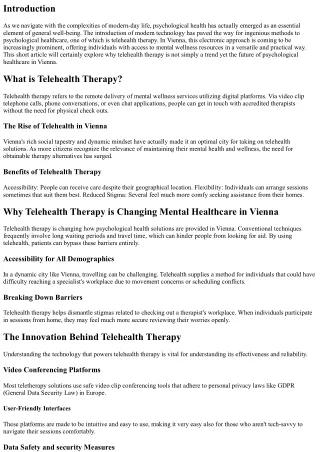 Why Telehealth Therapy is the Future of Mental Health Care in Vienna
