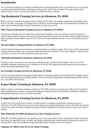 Meet Your New Expert House Cleaners in Allentown, PA 18103