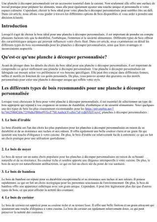 Comment Choisir le Bois Idéal pour une Planche à Découper Personnalisée?