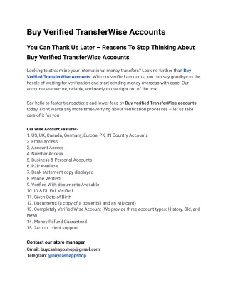 How to Buy Verified TransferWise Accounts Fast in 2024