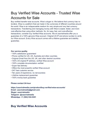 Buy Verified Wise Accounts - Trusted Wise Accounts for Sale
