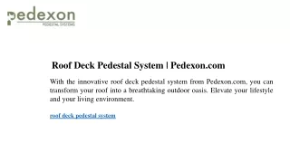 Roof Deck Pedestal System Pedexon.com