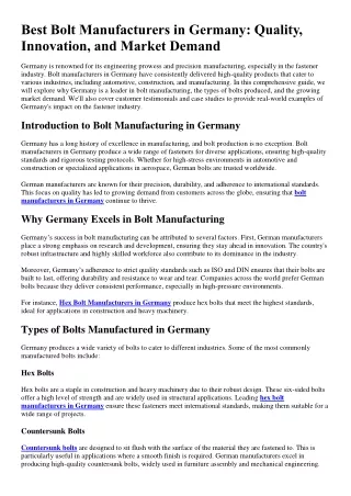 Best Bolt Suppliers in Germany Akbarali Enterprises