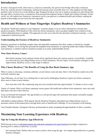 Health and Wellness at Your Fingertips: Explore Headway’s Summaries