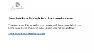 Scope Based Recon Training In India | Learn.suvendudash.com