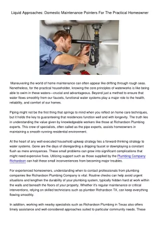 liquid approaches domestic maintenance pointers