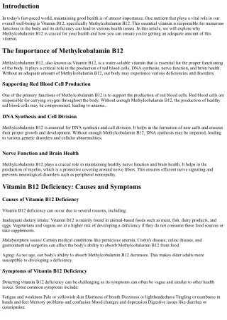Why Methylcobalamin B12 is Essential for Your Health