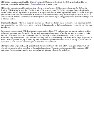 cfd trading strategies are offered by different