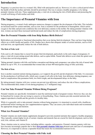 The Link between Prenatal Vitamins with Iron and Reduced Risk of Birth Defects