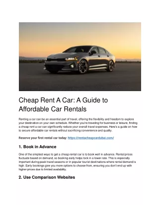 Cheap Rent A Car: A Guide to Affordable Car Rentals