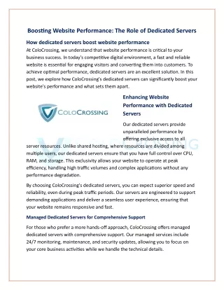 Boosting Website Performance- The Role of Dedicated Servers