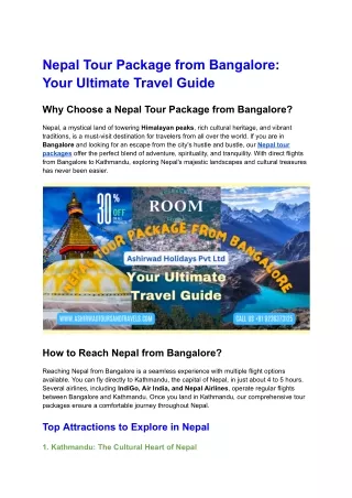 Nepal Tour Package from Bangalore Travel Guide | Bangalore to Nepal Holidays