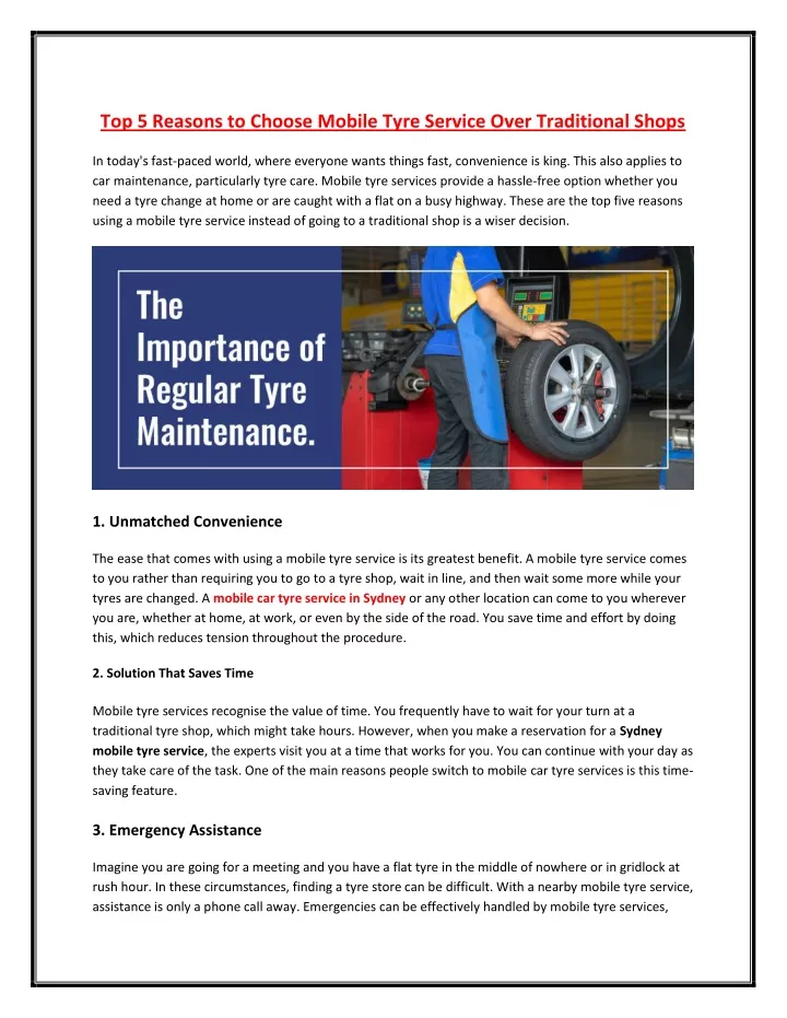 top 5 reasons to choose mobile tyre service over