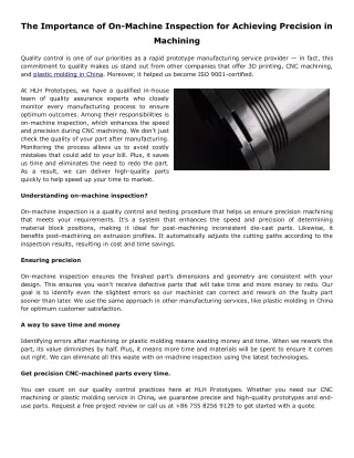 The Importance of On-Machine Inspection for Achieving Precision in Machining