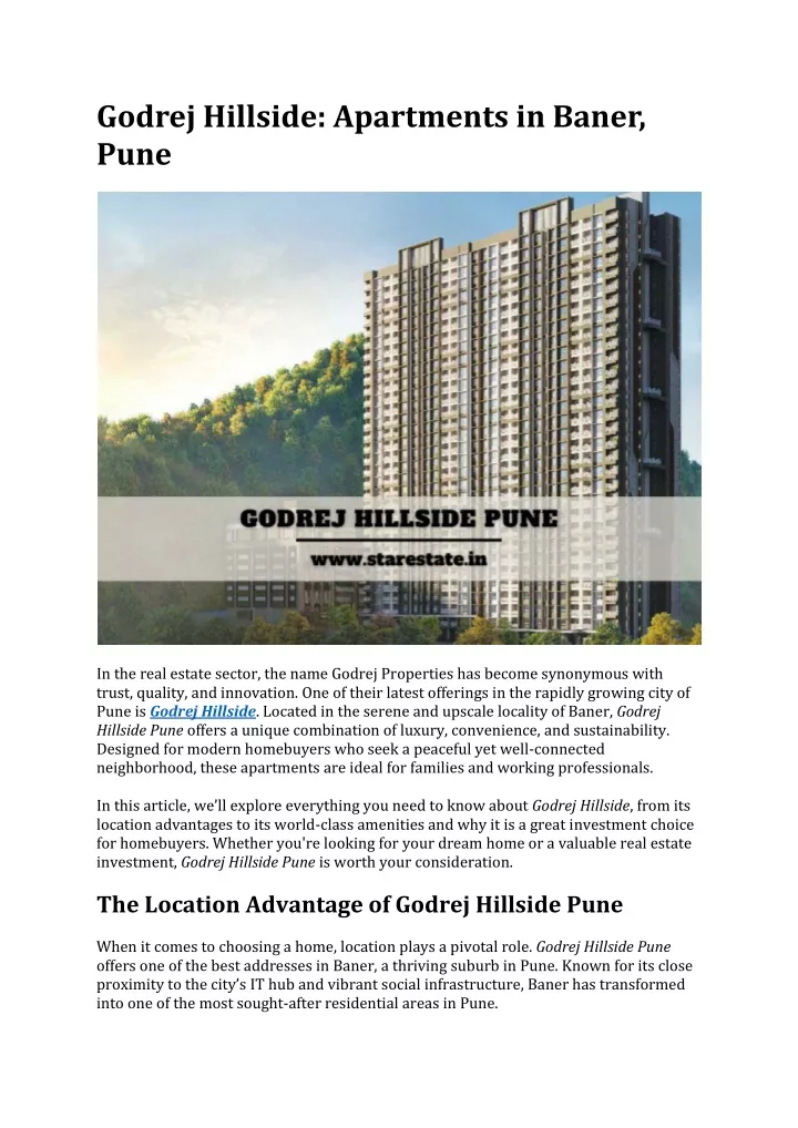 godrej hillside apartments in baner pune