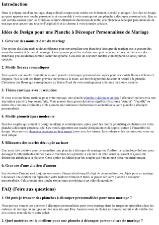 Idées de Design pour une Planche à Découper Personnalisée de Mariage