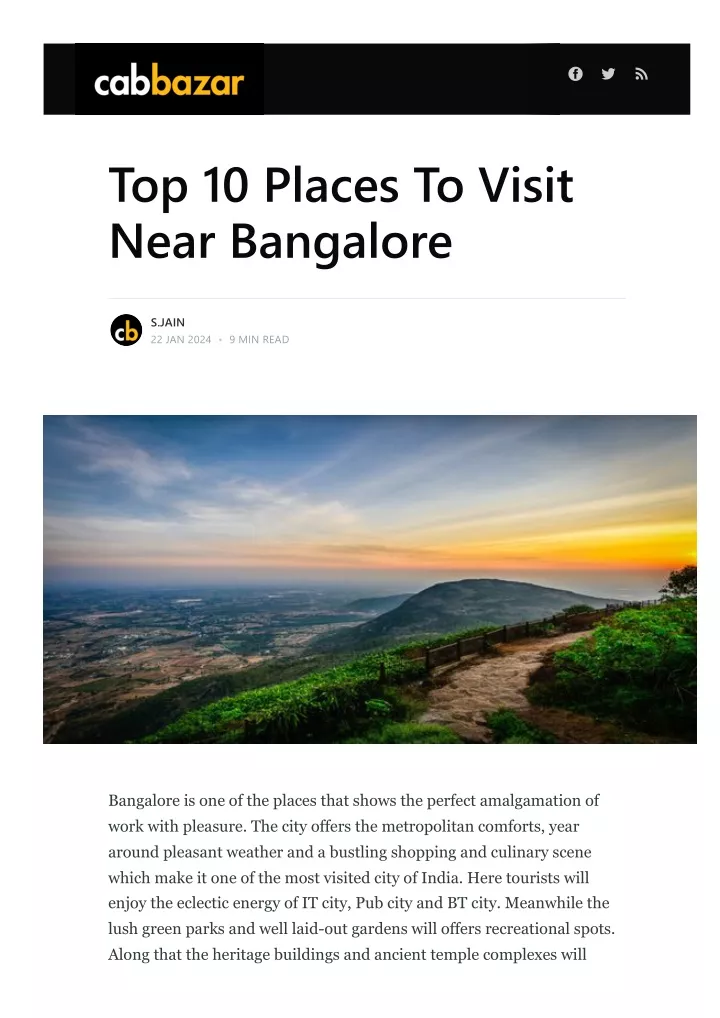 top 10 places to visit near bangalore