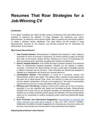 Resumes That Roar Strategies for a Job-Winning CV