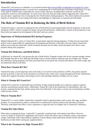The Role of Vitamin B12 in Reducing the Risk of Birth Defects