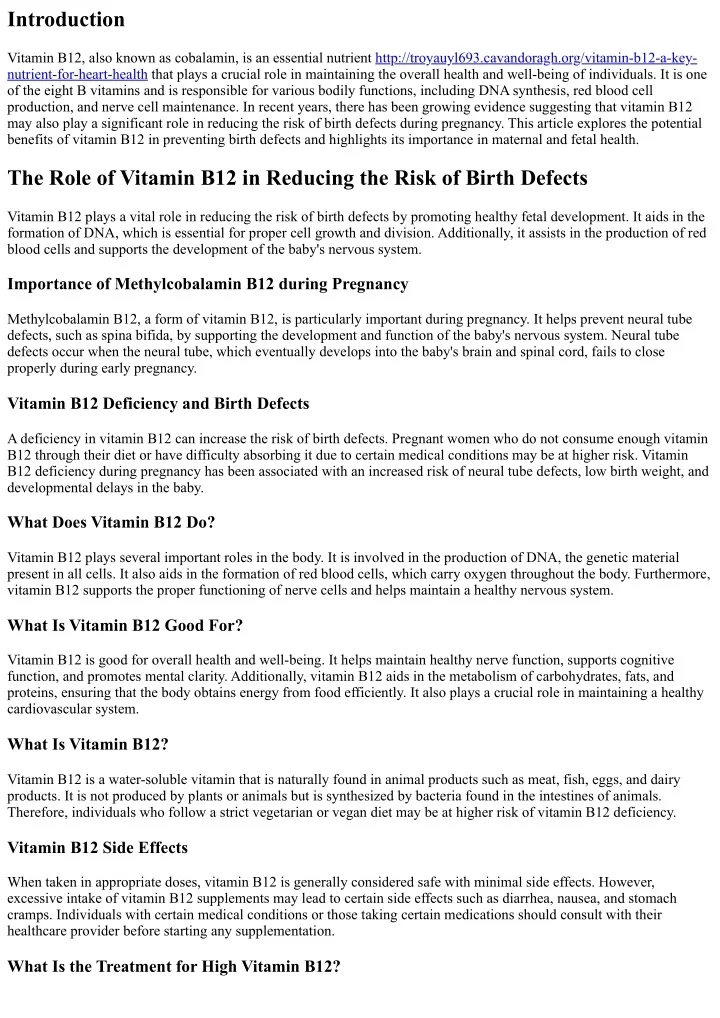 PPT - The Role of Vitamin B12 in Reducing the Risk of Birth Defects ...