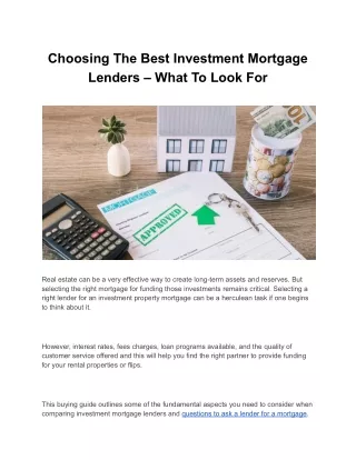 choosing the best investment mortgage lenders