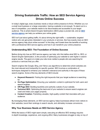 Driving Sustainable Traffic_ How an SEO Service Agency Drives Online Success