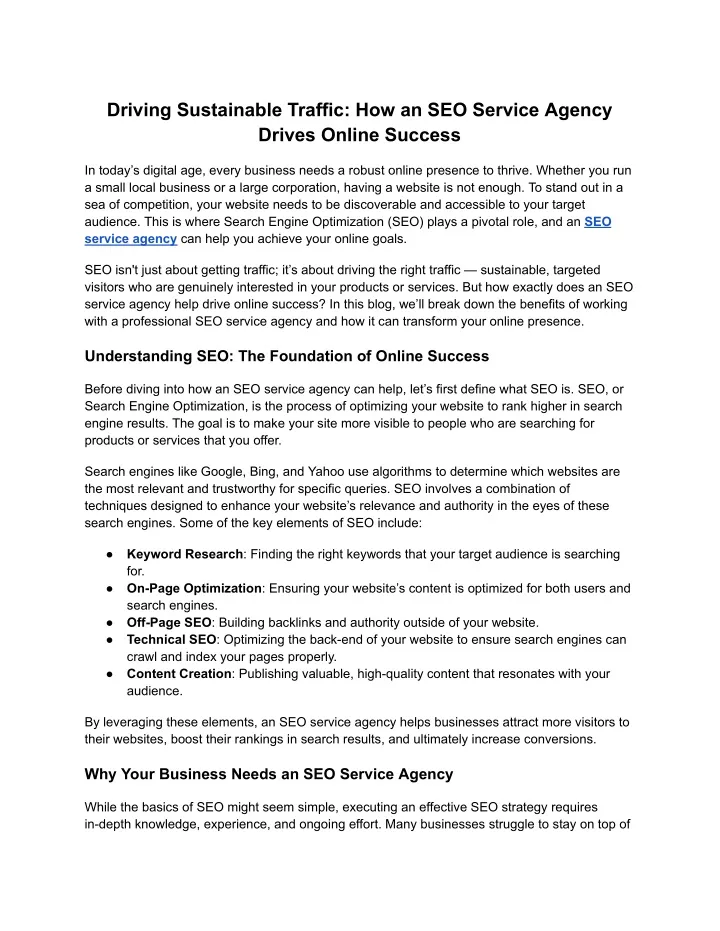 driving sustainable traffic how an seo service