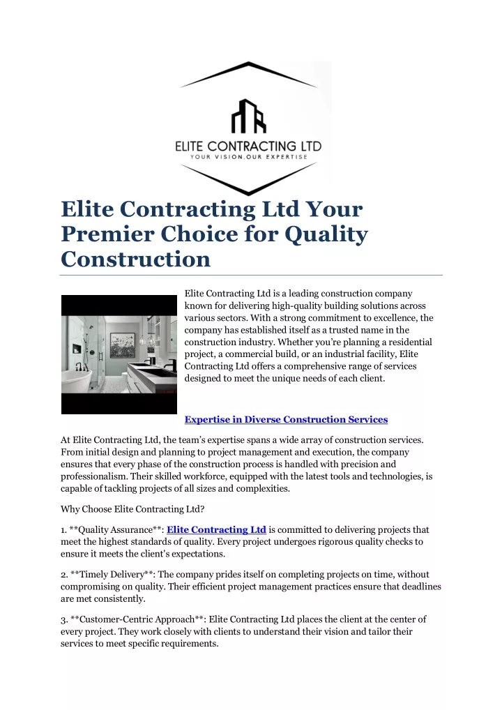 elite contracting ltd your premier choice