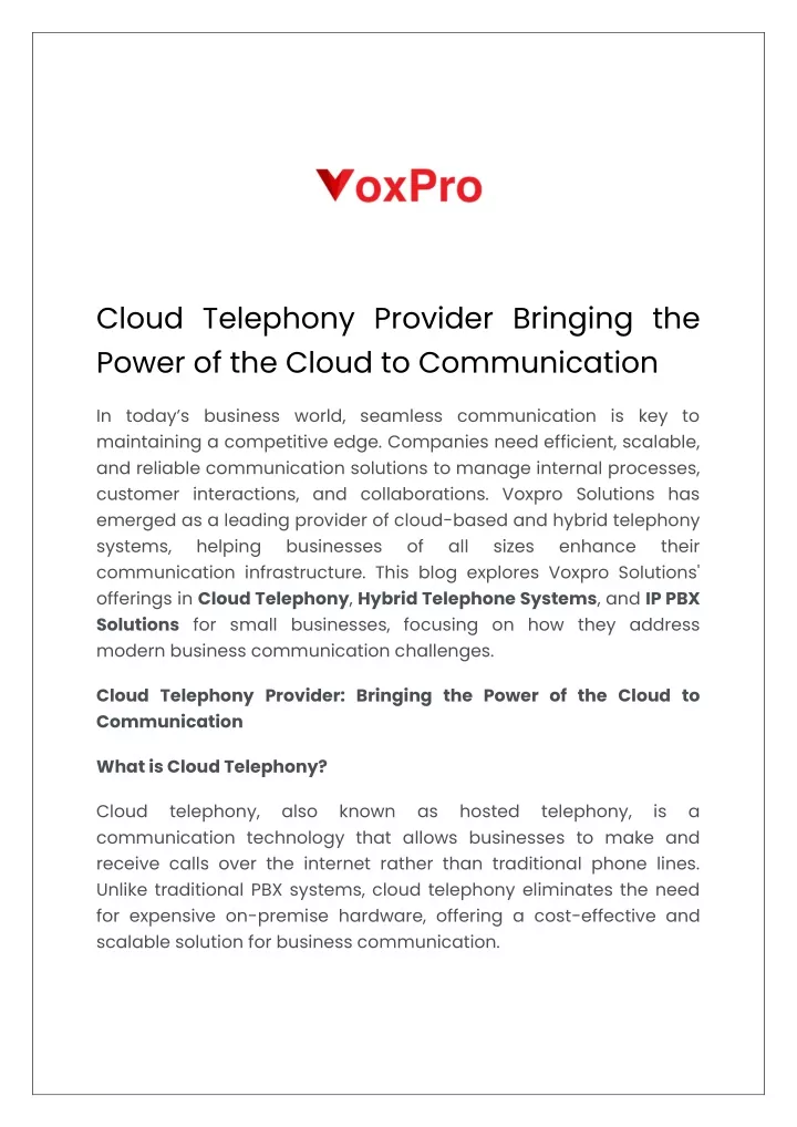 cloud telephony provider bringing the power