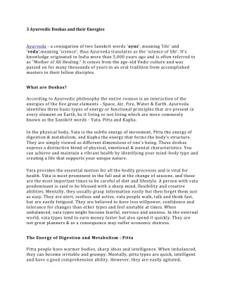 3 Ayurvedic Doshas and their Energies