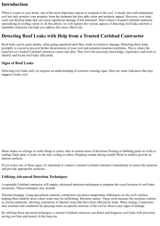 Detecting Roof Leaks with Help from a Trusted Carlsbad Contractor