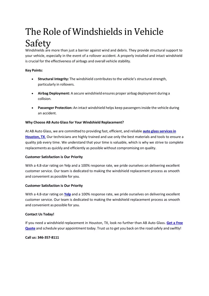 the role of windshields in vehicle safety