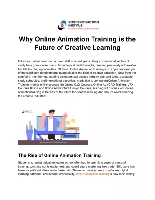 Why Online Animation Training is the Future of Creative Learning