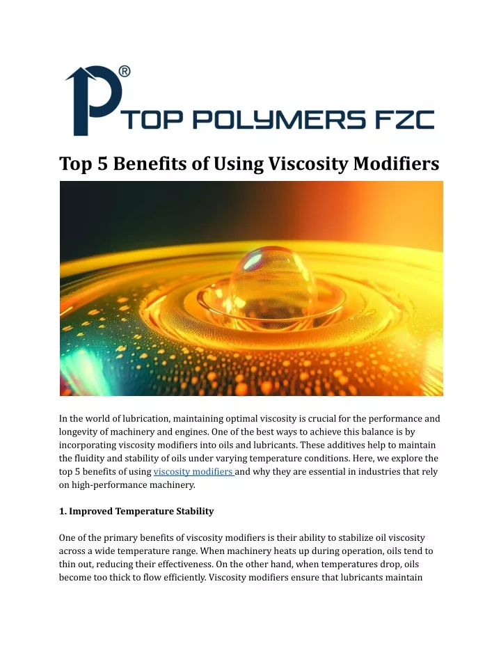 top 5 benefits of using viscosity modifiers