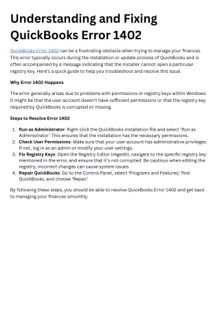 QuickBooks Error 1402: How to Resolve Installation and Update Issues