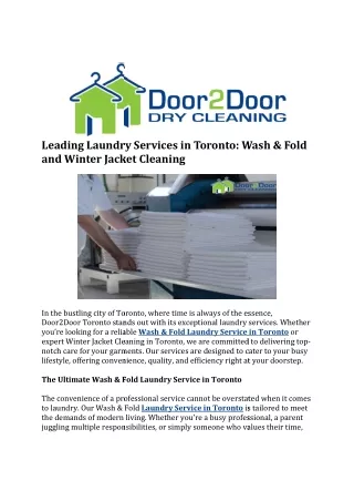 Leading Laundry Services in Toronto Wash & Fold and Winter Jacket Cleaning