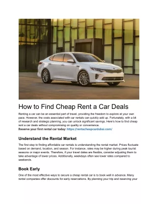 How to Find Cheap Rent a Car Deals