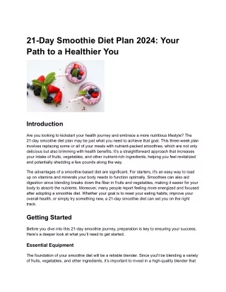 21-Day Smoothie Diet Plan 2024- Your Path to a Healthier You