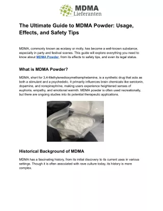 The Ultimate Guide to MDMA Powder_ Usage, Effects, and Safety Tips