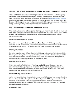 Simplify Your Moving Storage in St. Joseph at Pony Express Self Storage