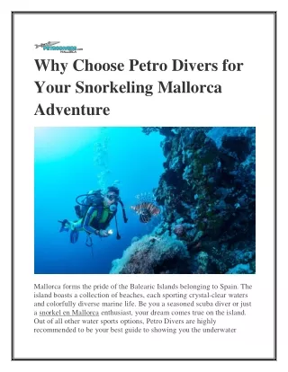 Why Choose Petro Divers for Your Snorkeling Mallorca Adventure