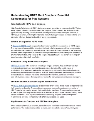 understanding hdpe duct couplers essential