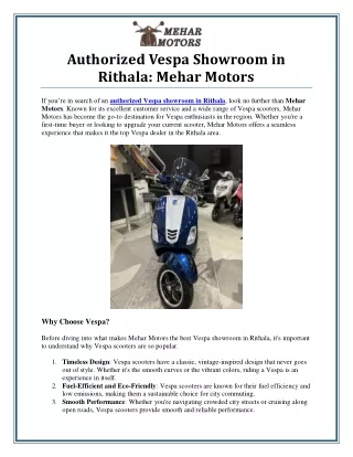 authorized vespa showroom in rithala mehar motors